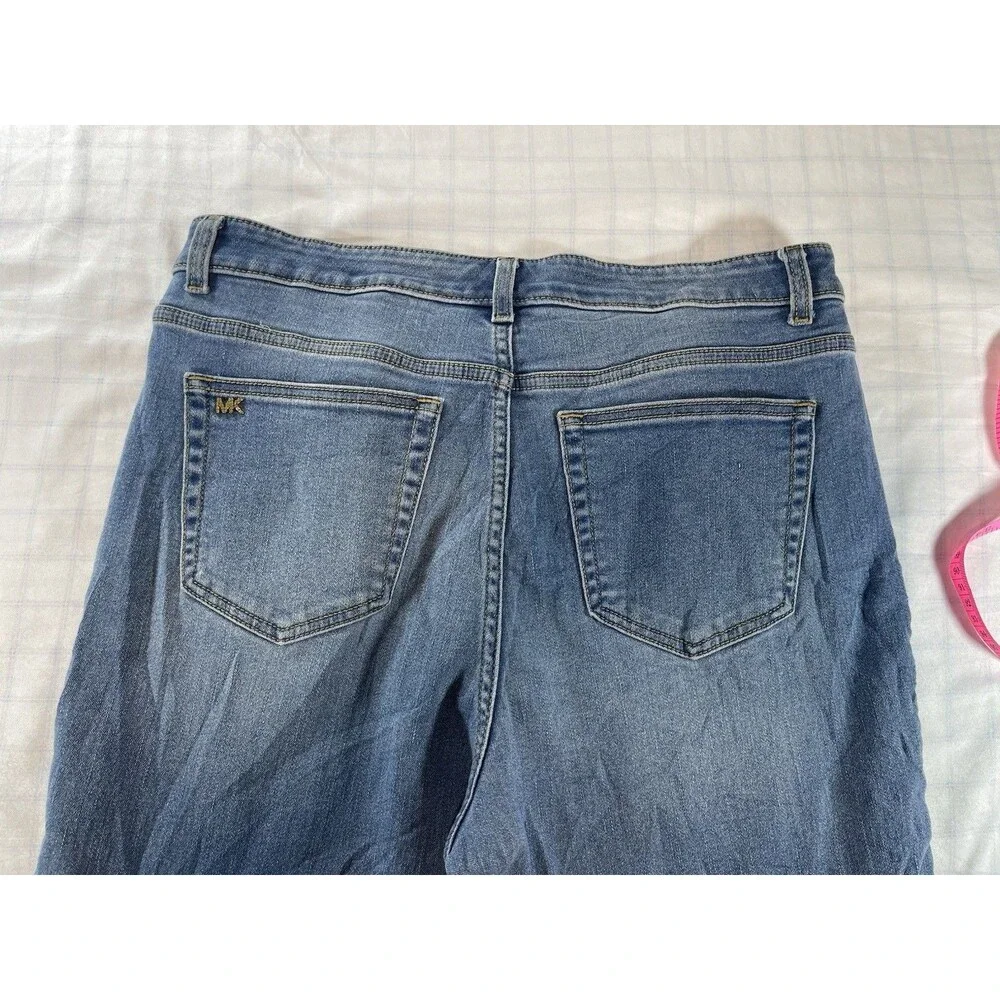 Michael Kors Gold-Embossed Slim Leg Blue Jeans - Size 12
